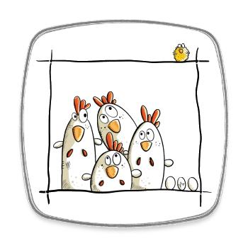 Poulets heureux - Magnet carré - blanc - Devant