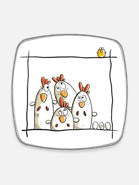Happy Chickens - Square fridge magnet - white
