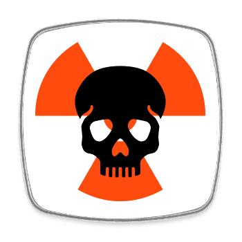 Skull without lower jaw before radiation warning signs - Square fridge magnet - white - Front
