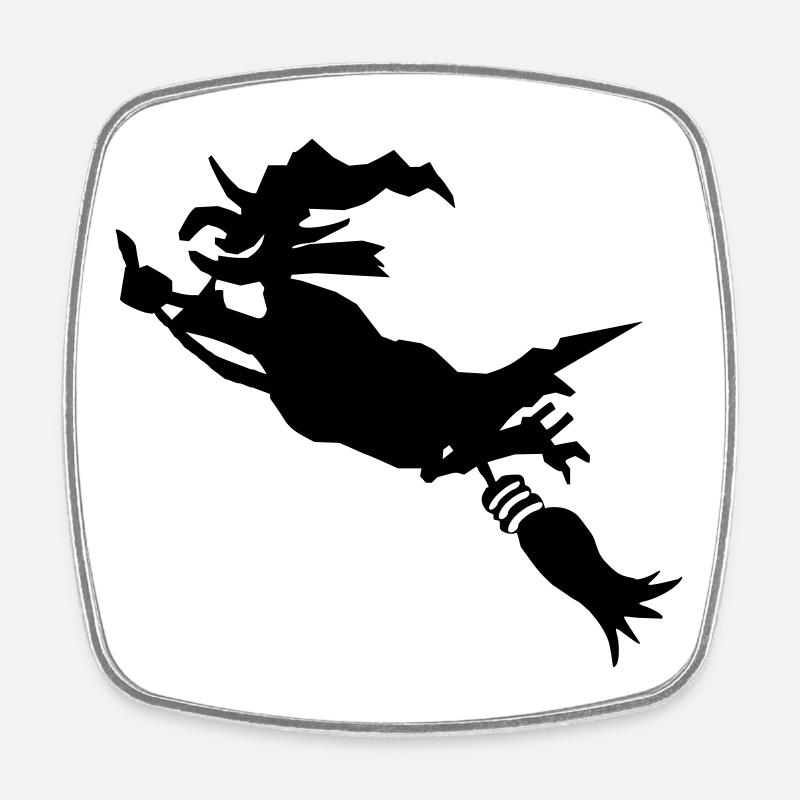 Witch on broom funny - Square fridge magnet - white