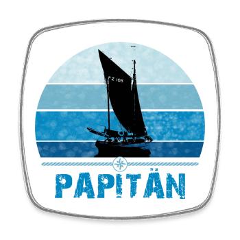 PAPITÄN - Papa, der Kapitän und Anker - Geschenk - Viereckiger Kühlschrankmagnet - Weiß - Vorne