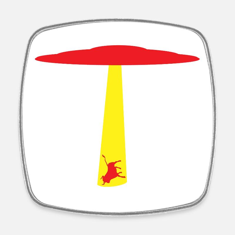 UFO abduction of a bull - Square fridge magnet - white