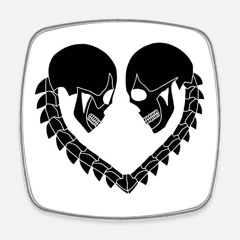 Coeur de crânes noir - Magnet carré - blanc