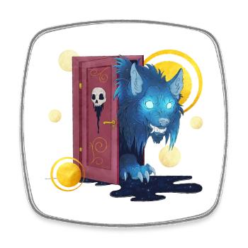 Blue Ink Spirits - Big Bad Wolf at the Door - Square fridge magnet - white - Front