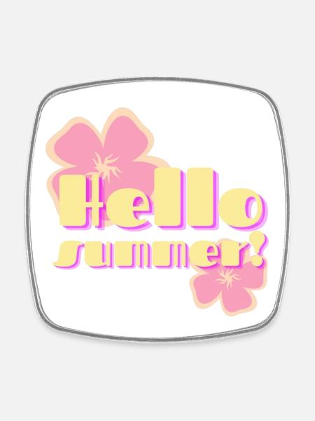 Hello Summer fleurs pastel rétro - Magnet carré - blanc