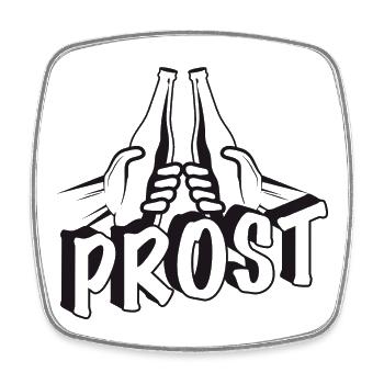 zwei Bierflaschen in den Händen Zum Anstoßen Prost - Viereckiger Kühlschrankmagnet - Weiß - Vorne