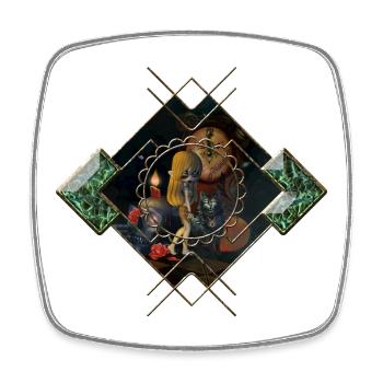 Halloween Design mit Totenkopf, Kürbis und Katze - Viereckiger Kühlschrankmagnet - Weiß - Vorne