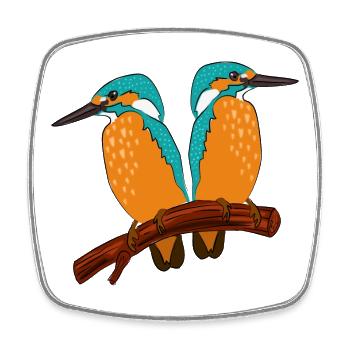 Couple de martins-pêcheurs - Magnet carré - blanc - Devant