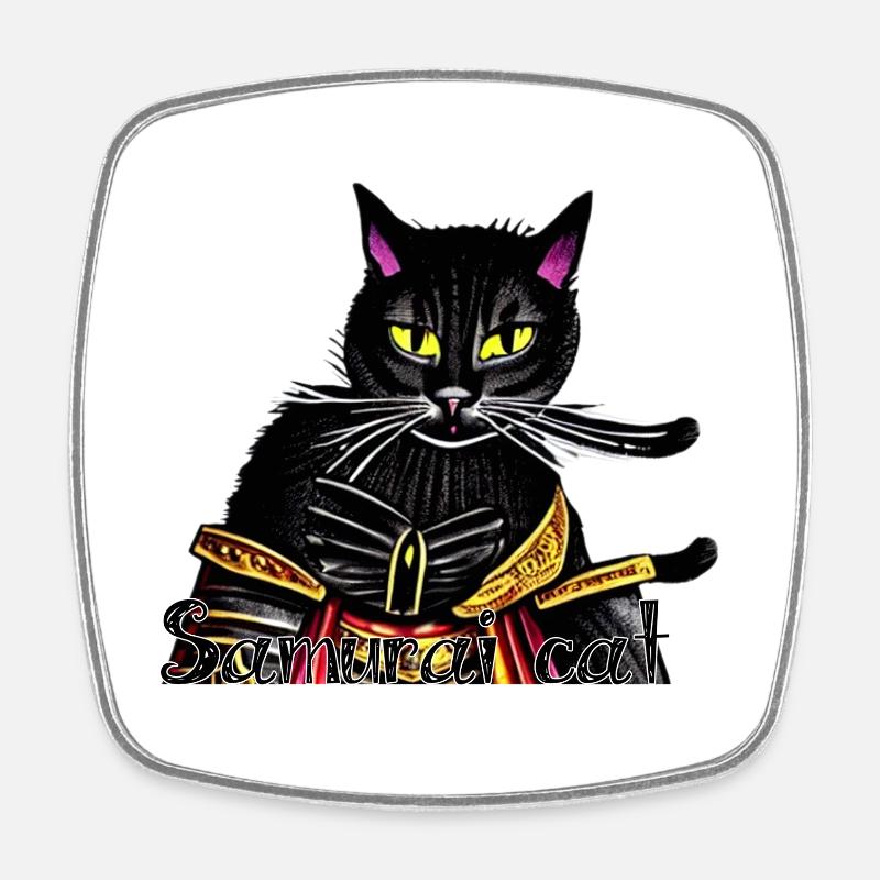 Samurai-Katze mit Goldrüstung - Viereckiger Kühlschrankmagnet - Weiß