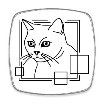 Katze in geometrischer Form - Line-Art-Design - Viereckiger Kühlschrankmagnet - Weiß - Vorne