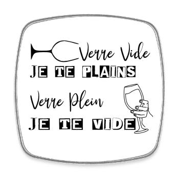 Vin et Verre en Lettre Unique - Magnet carré - blanc - Devant