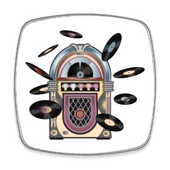 Jukebox au look rétro avec des disques - Magnet carré - blanc - Devant