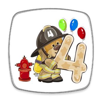 Fire Brigade Dog Four Balloon Celebration 4 Years - Square fridge magnet - white - Front