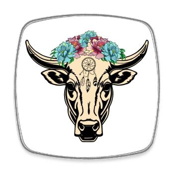 Kuh Hippie Boho - Viereckiger Kühlschrankmagnet - Weiß - Vorne