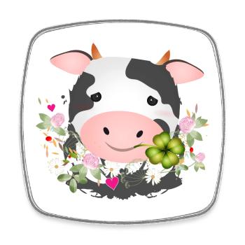 cute cow with shamrock for farm fans - Square fridge magnet - white - Front