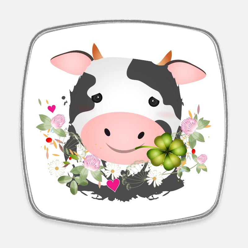 Vache mignonne avec trèfle pour les fans de ferme - Magnet carré - blanc