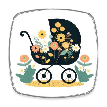 Blumiger Kinderwagen 5 - Viereckiger Kühlschrankmagnet - Weiß - Vorne