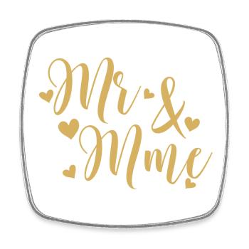 Mr And Mme script doré - Magnet carré - blanc - Devant
