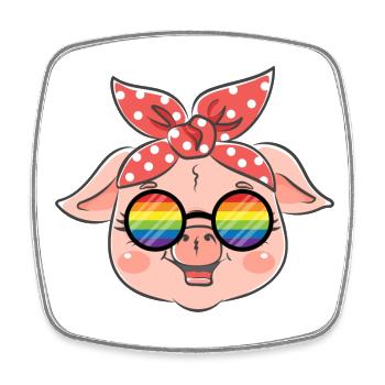 Lunettes LGBTQ Gay Pride Pig Rainbow - Magnet carré - blanc - Devant