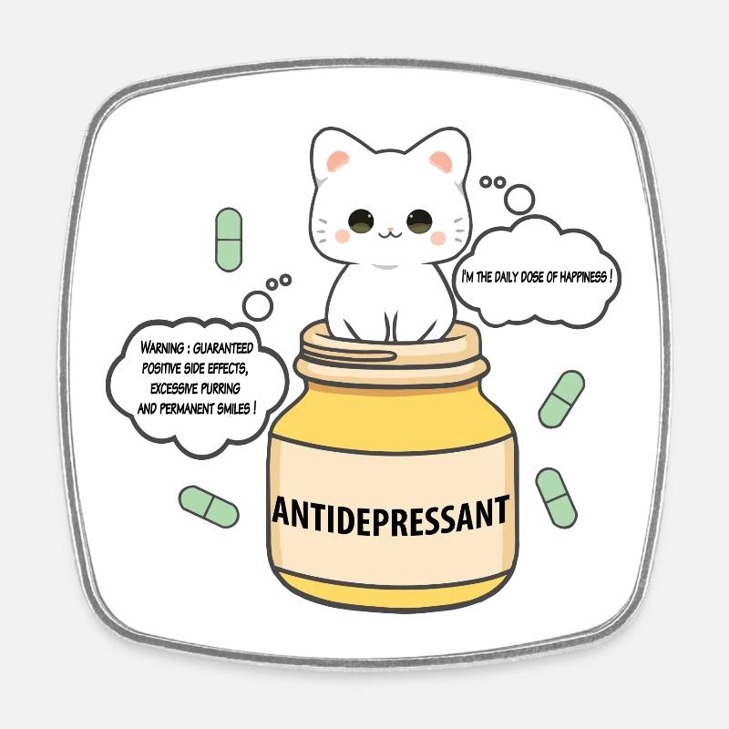 Joyful cat in a jar - Square fridge magnet - white