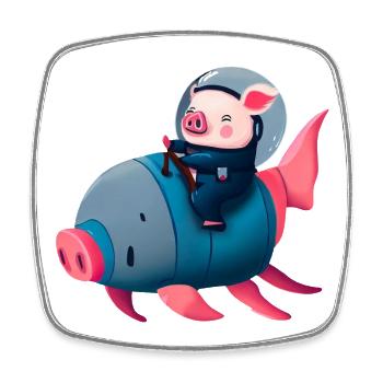 Pig Astronaut on Pig Rocket - Square fridge magnet - white - Front