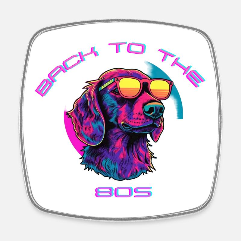 Retro Sunglasses Dog Design - Square fridge magnet - white