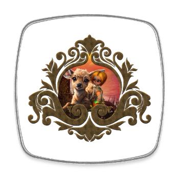 Little Fairy and the Cute Fawn - Square fridge magnet - white - Front