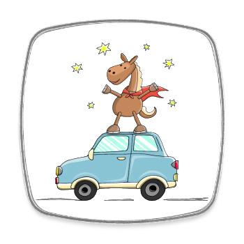 Le cheval vole comme un super-héros sur la voiture - Magnet carré - blanc - Devant