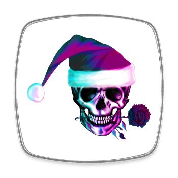 Neon skull with Christmas hat - Square fridge magnet - white - Front