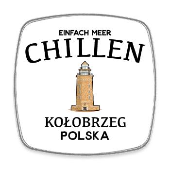 Kolberg, Meer chillen, Leuchtturm Zeichnung, Polen - Viereckiger Kühlschrankmagnet - Weiß - Vorne
