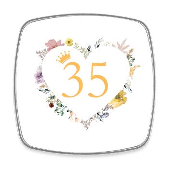 Number 35, Heart Flowers, Personalizable - Square fridge magnet - white - Front