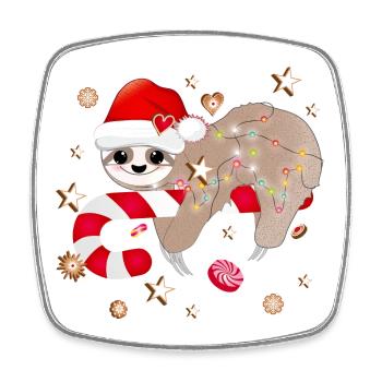 paresseux drôle avec de la canne de Noël - Magnet carré - blanc - Devant