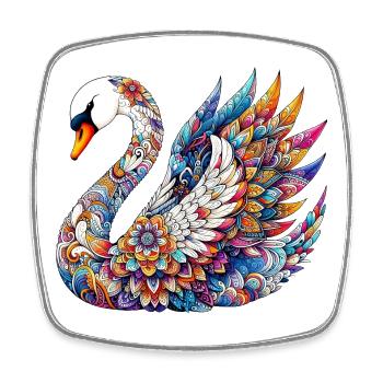 Schwan mit Mandalas verziert - Viereckiger Kühlschrankmagnet - Weiß - Vorne