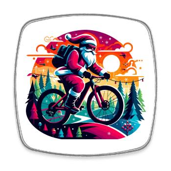 Santa MTB Neon-Fahrt - Viereckiger Kühlschrankmagnet - Weiß - Vorne