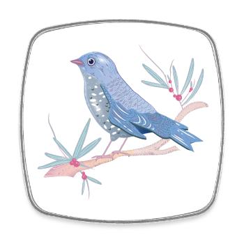 oiseau bleuâtre avec du gui dans l’ambiance hivernale - Magnet carré - blanc - Devant