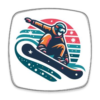 Dynamische Snowboarder-Bewegungsillustration - Viereckiger Kühlschrankmagnet - Weiß - Vorne