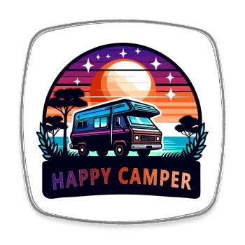 Sunset  Happy Camper Van - Square fridge magnet - white - Front