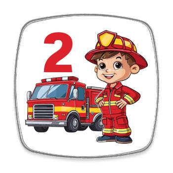 2 Anniversaire Camion de pompiers Pompier Pompiers - Magnet carré - blanc - Devant
