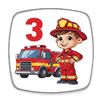 Camion de pompiers 3 anniversaire pompier pompier - Magnet carré - blanc - Devant