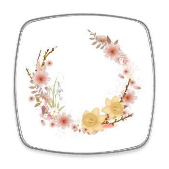 Floral wreath spring daffodils and palm catkins - Square fridge magnet - white - Front