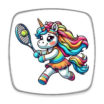 Unicorn Tennis Player - Funny Comic Fun on - Square fridge magnet - white - Front