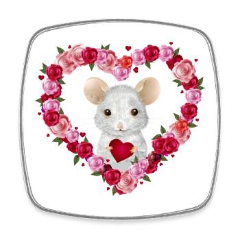 Souris blanche avec coeur de roses pour la Saint-Valentin - Magnet carré - blanc - Devant