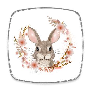 Spring wreath with rabbit as Easter bunny - Square fridge magnet - white - Front