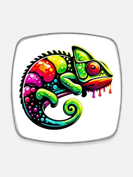 Caméléon - Magnet carré - blanc