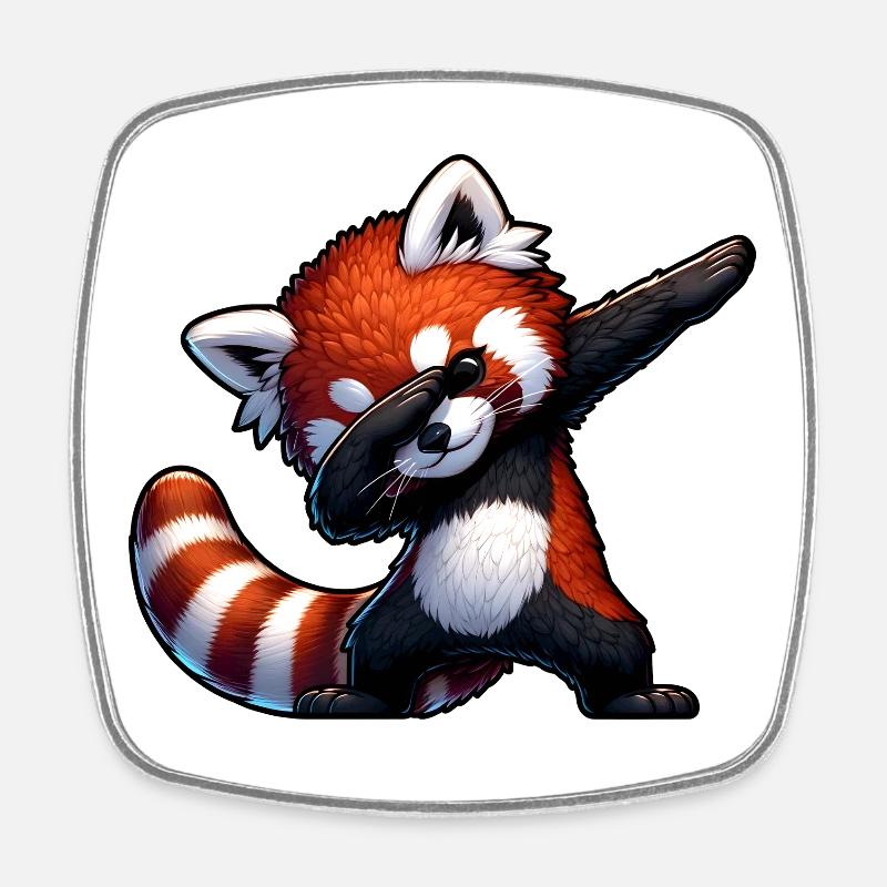 Red Panda Dab – Motif de danse kawaii - Magnet carré - blanc