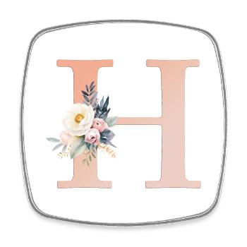 H Monogramme, Floral, Boho - Magnet carré - blanc - Devant