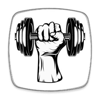Dumbbell in hand - lifting weight for bodybuilders - Square fridge magnet - white - Front