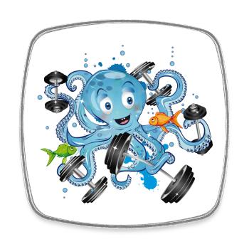 Bodybuilder Oktopus mit Hanteln beim Training - Viereckiger Kühlschrankmagnet - Weiß - Vorne