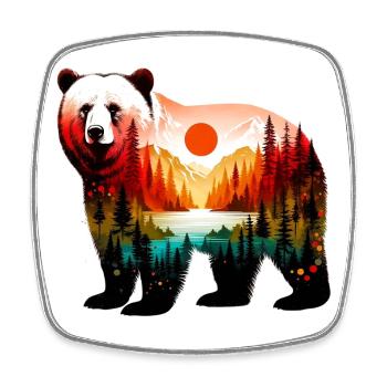 Geschmückter Bär mit Waldlandschaft bemalt - Viereckiger Kühlschrankmagnet - Weiß - Vorne