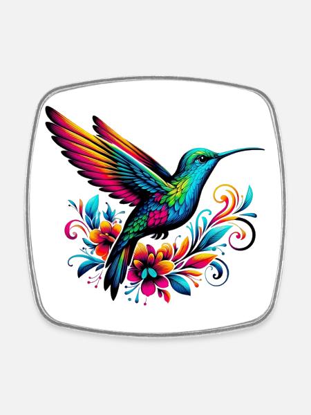Colibri - Magnet carré - blanc
